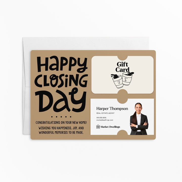 Set of "Happy Closing Day" Gift Card & Business Card Holder Mailer | Envelopes Included | M44-M008 Mailer Market Dwellings KRAFT