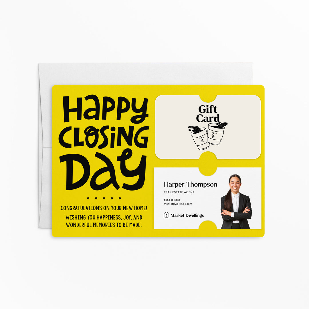 Set of "Happy Closing Day" Gift Card & Business Card Holder Mailer | Envelopes Included | M44-M008 Mailer Market Dwellings LEMON