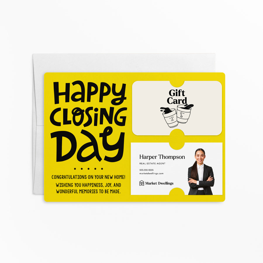 Set of "Happy Closing Day" Gift Card & Business Card Holder Mailer | Envelopes Included | M44-M008 Mailer Market Dwellings LEMON