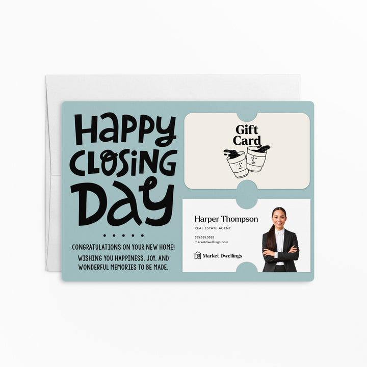 Set of "Happy Closing Day" Gift Card & Business Card Holder Mailer | Envelopes Included | M44-M008 Mailer Market Dwellings LIGHT BLUE