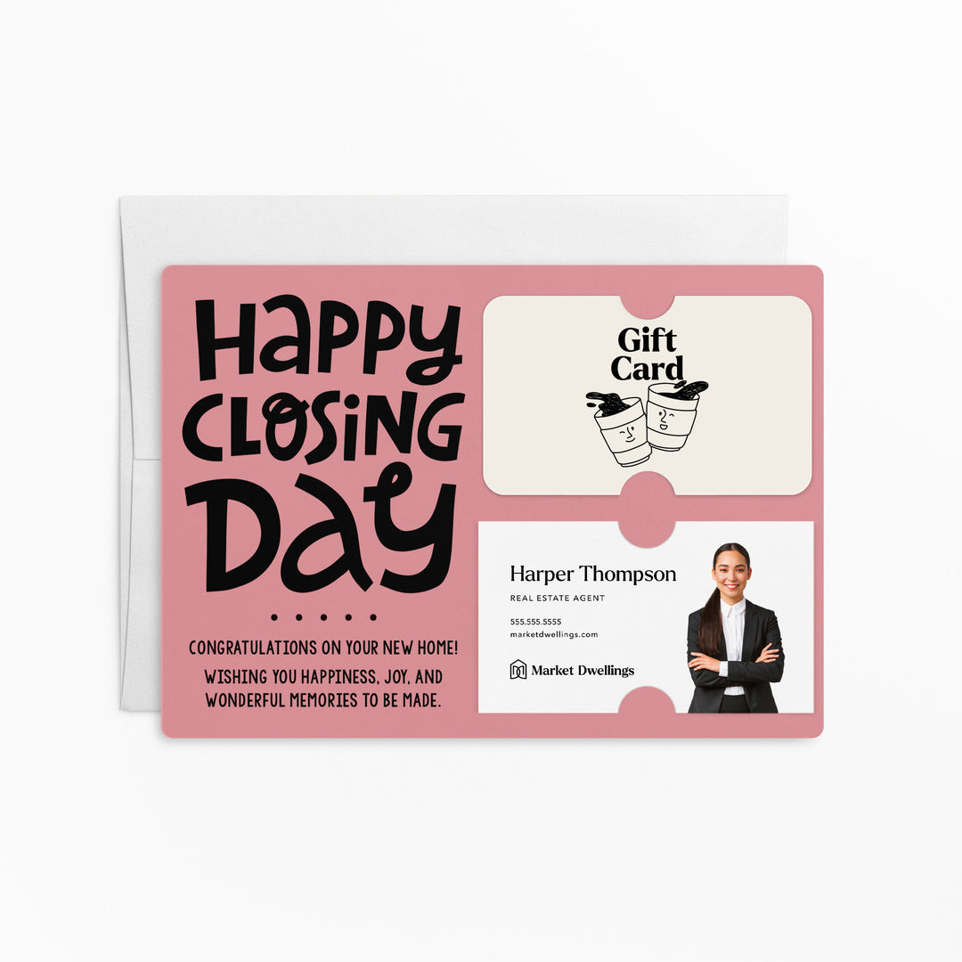 Set of "Happy Closing Day" Gift Card & Business Card Holder Mailer | Envelopes Included | M44-M008 Mailer Market Dwellings LIGHT PINK