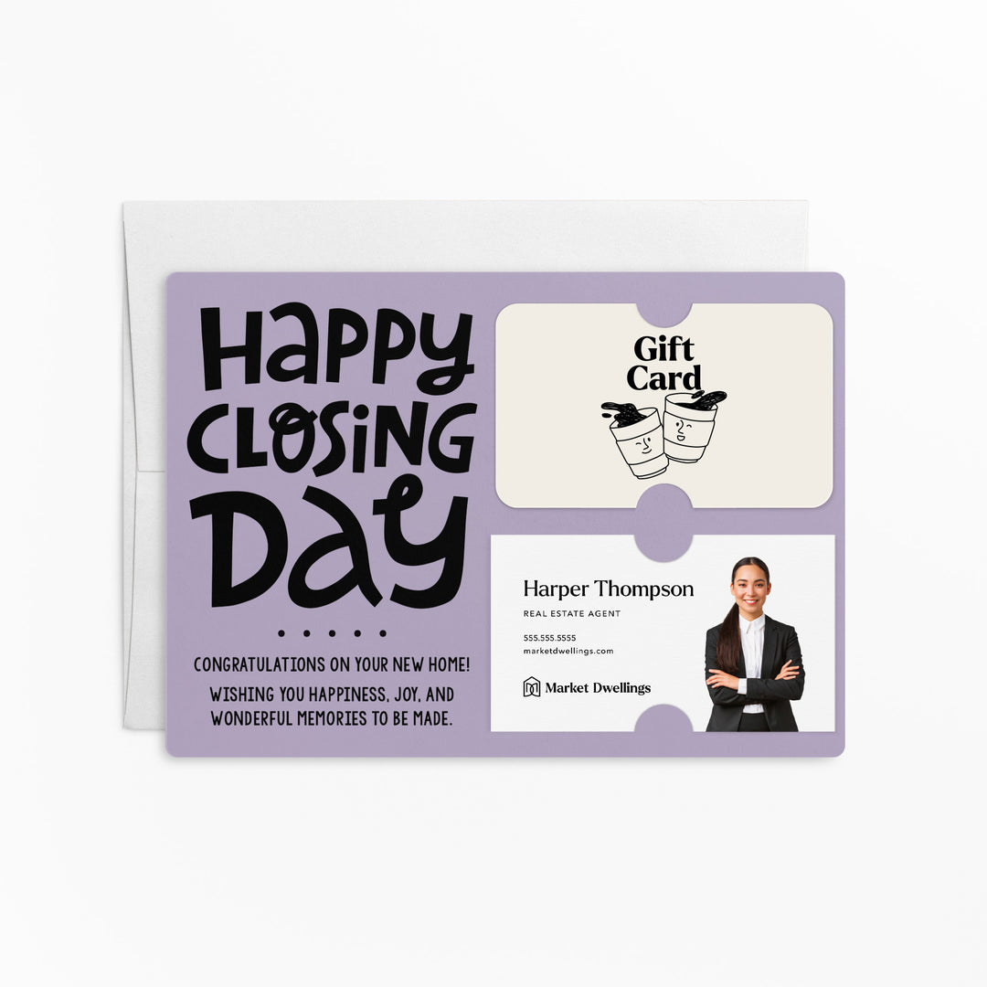 Set of "Happy Closing Day" Gift Card & Business Card Holder Mailer | Envelopes Included | M44-M008 Mailer Market Dwellings LIGHT PURPLE