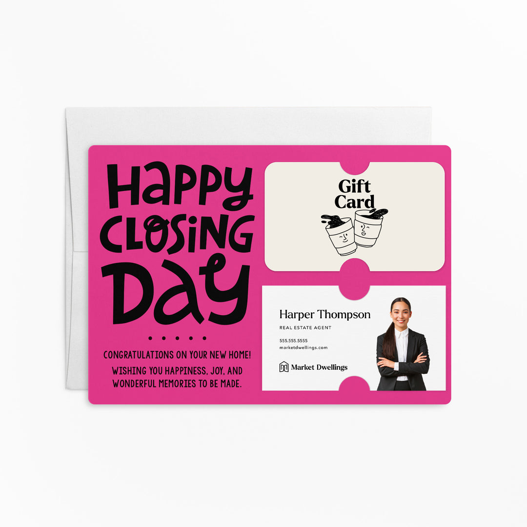 Set of "Happy Closing Day" Gift Card & Business Card Holder Mailer | Envelopes Included | M44-M008 Mailer Market Dwellings RAZZLE BERRY