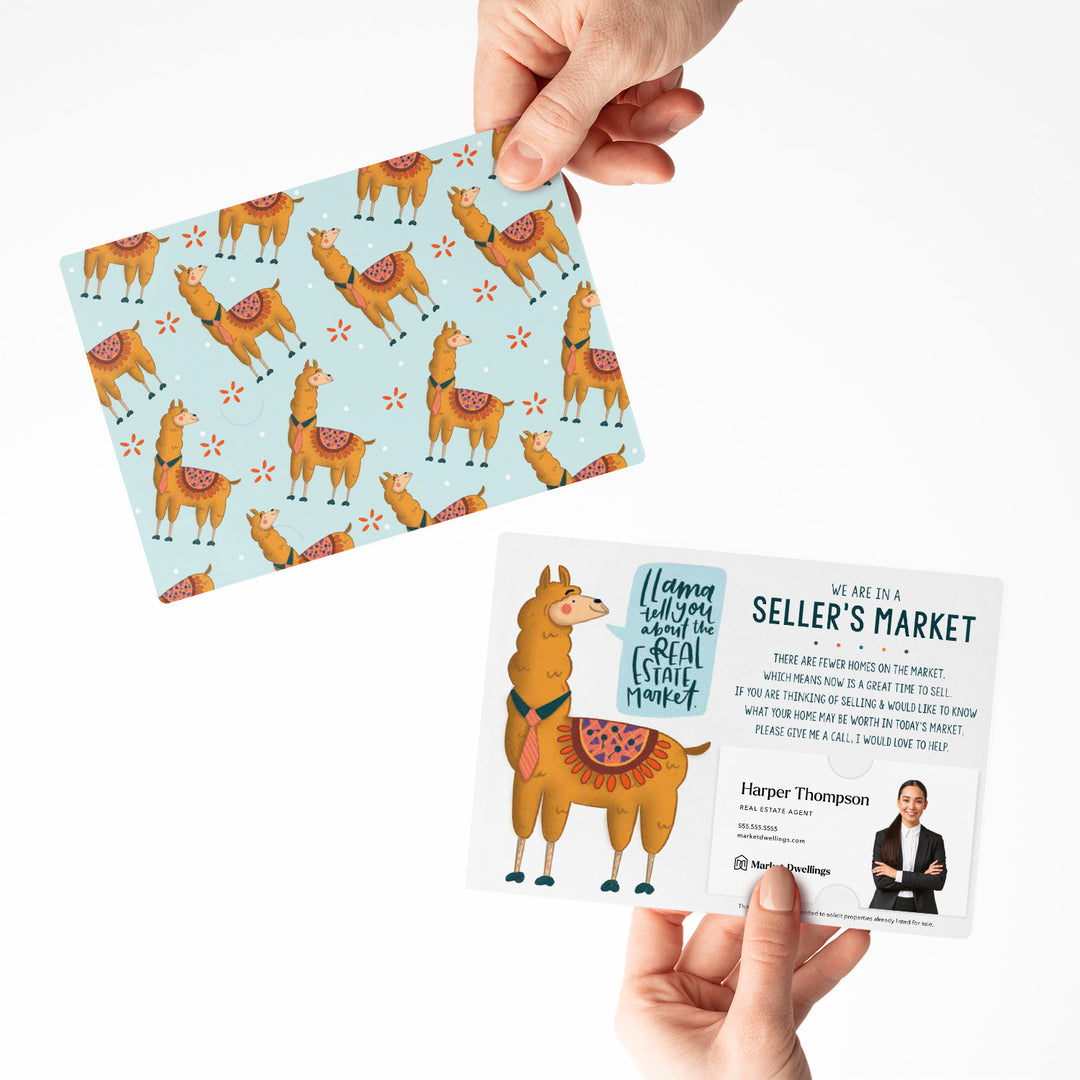 Set of "Llama Tell You About The Real Estate Market" Double Sided Mailers | Envelopes Included | M45-M003 Mailer Market Dwellings