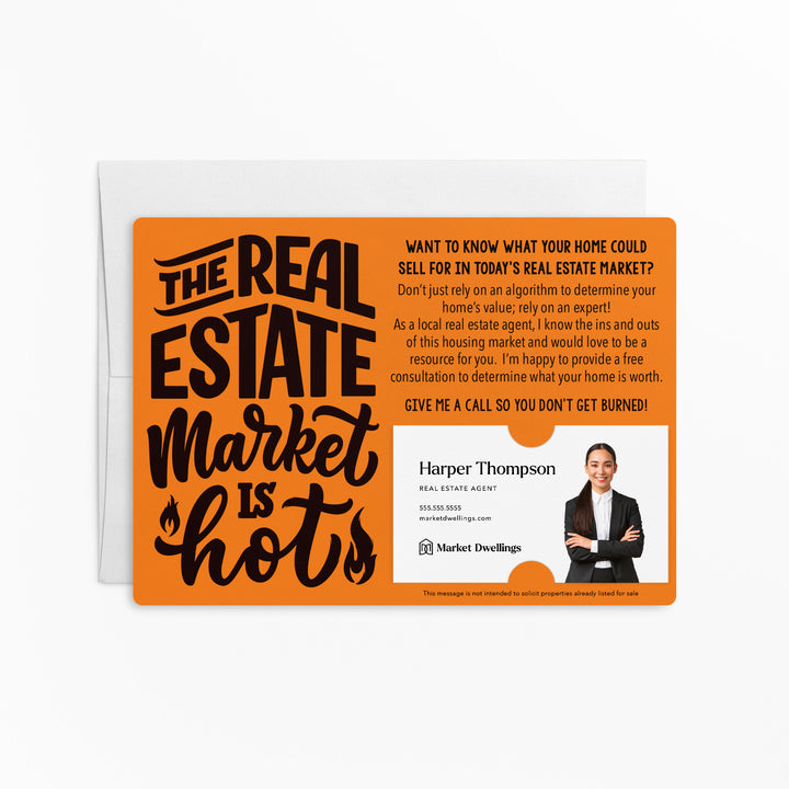 Set of "The Real Estate Market is Hot" Mailer | Envelopes Included | M46-M003 Mailer Market Dwellings CARROT