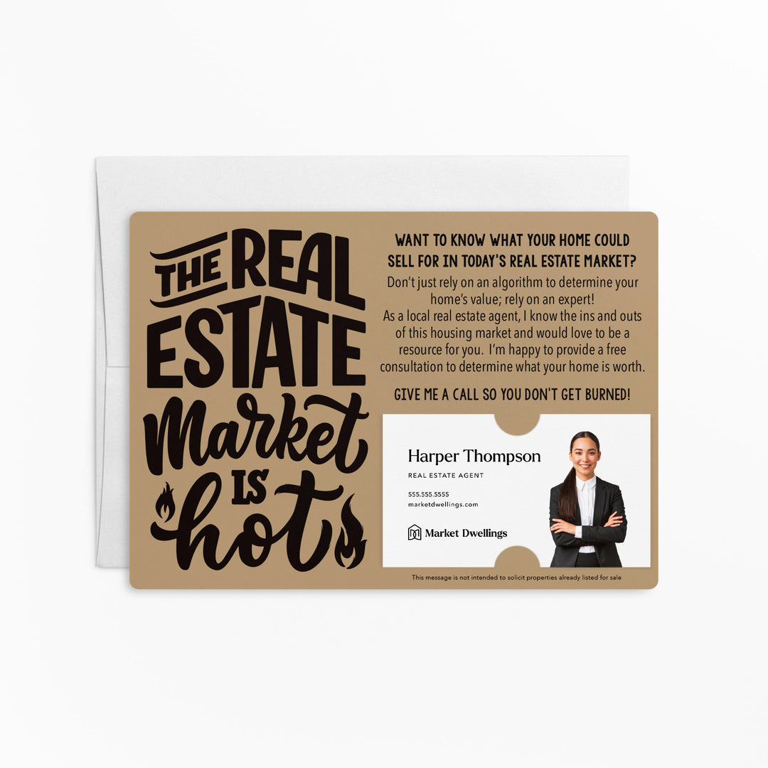 Set of "The Real Estate Market is Hot" Mailer | Envelopes Included | M46-M003 Mailer Market Dwellings KRAFT