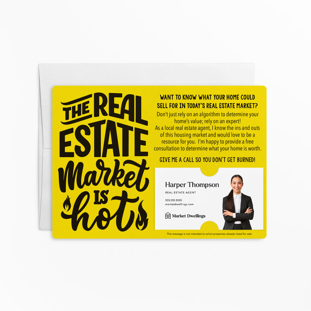 Set of "The Real Estate Market is Hot" Mailer | Envelopes Included | M46-M003 Mailer Market Dwellings LEMON