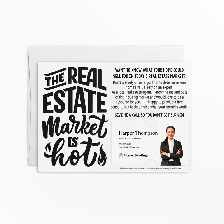 Set of "The Real Estate Market is Hot" Mailer | Envelopes Included | M46-M003 Mailer Market Dwellings WHITE