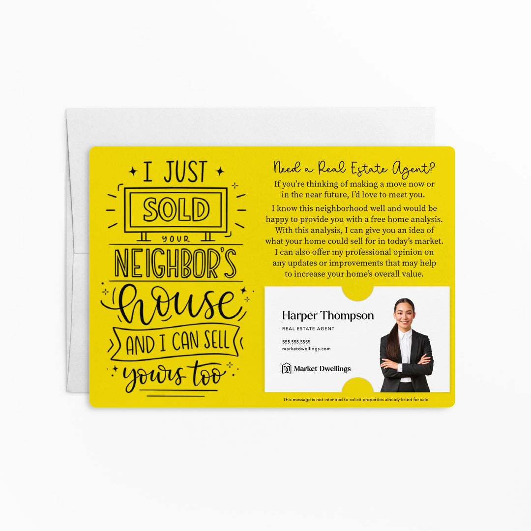 Set of "I Just Sold Your Neighbor's House" Mailer | Envelopes Included | M47-M003 Mailer Market Dwellings LEMON