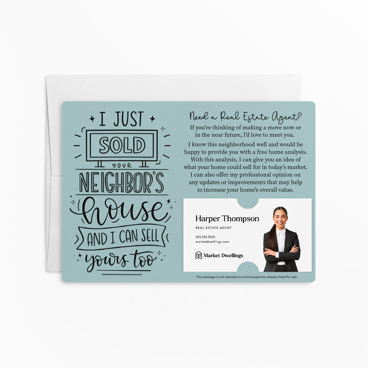 Set of "I Just Sold Your Neighbor's House" Mailer | Envelopes Included | M47-M003 Mailer Market Dwellings LIGHT BLUE