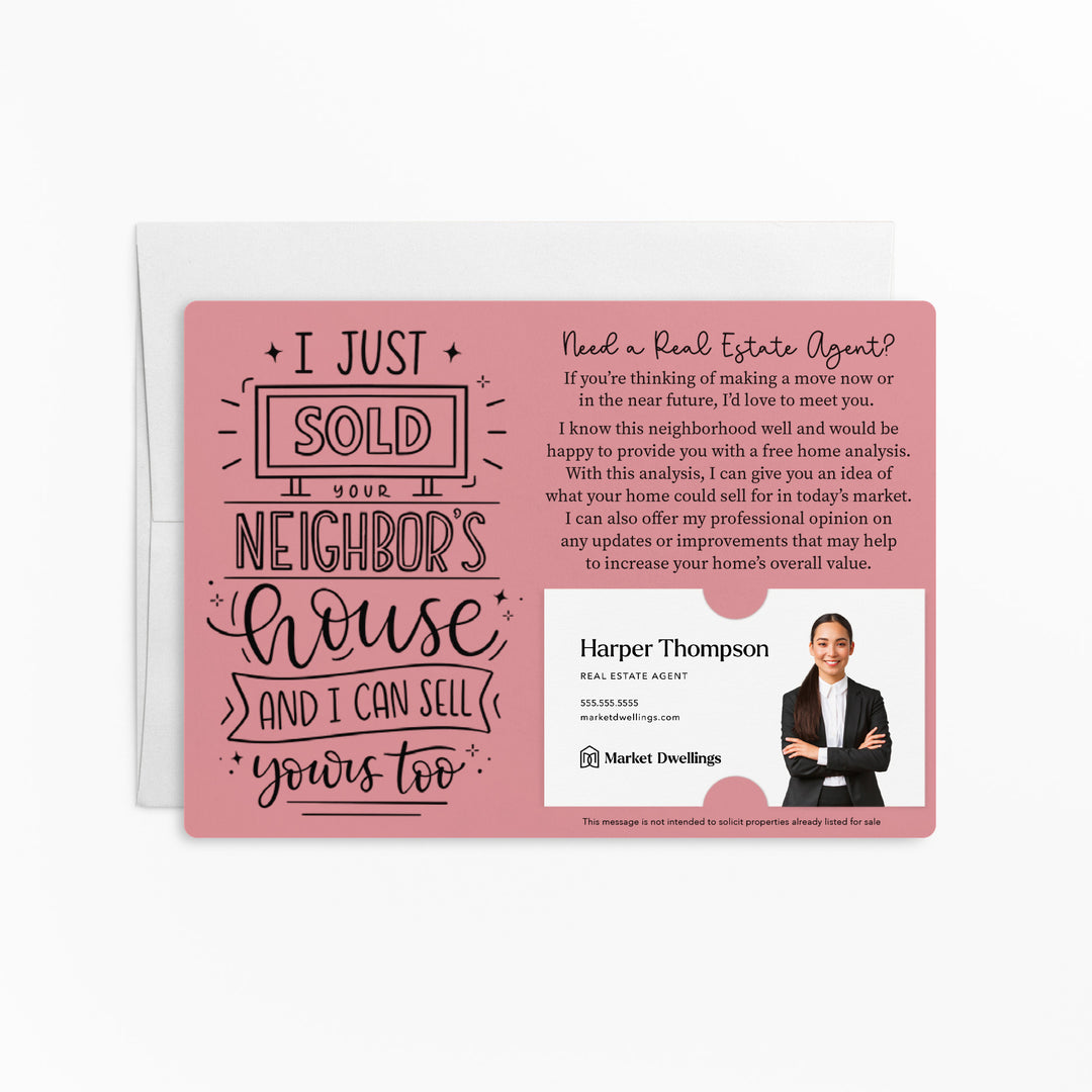 Set of "I Just Sold Your Neighbor's House" Mailer | Envelopes Included | M47-M003 Mailer Market Dwellings LIGHT PINK