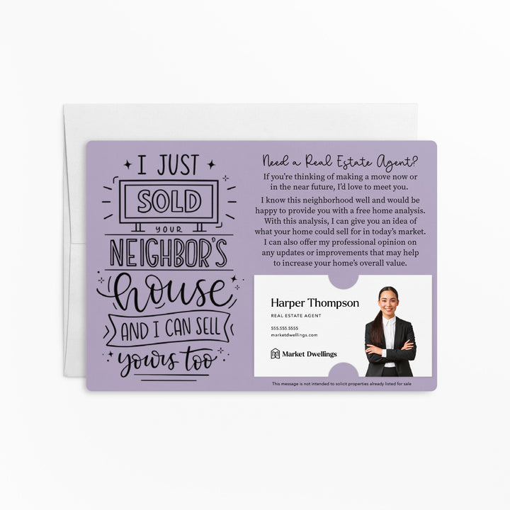 Set of "I Just Sold Your Neighbor's House" Mailer | Envelopes Included | M47-M003 Mailer Market Dwellings LIGHT PURPLE