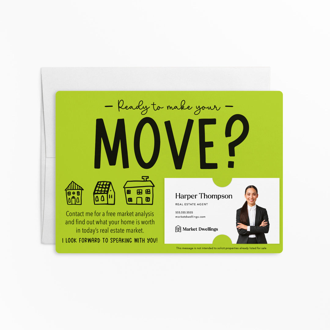 Set of "Ready to Make Your Move?" Mailer | Envelopes Included | M48-M003 Mailer Market Dwellings GREEN APPLE