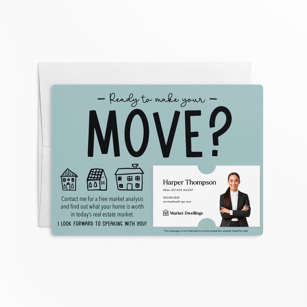 Set of "Ready to Make Your Move?" Mailer | Envelopes Included | M48-M003 Mailer Market Dwellings LIGHT BLUE