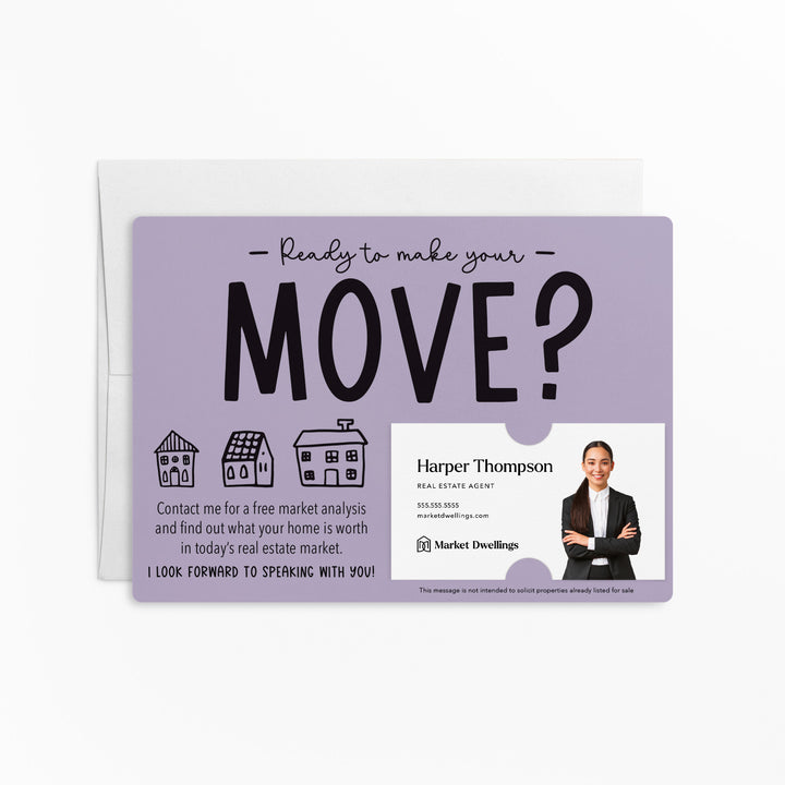 Set of "Ready to Make Your Move?" Mailer | Envelopes Included | M48-M003 Mailer Market Dwellings LIGHT PURPLE