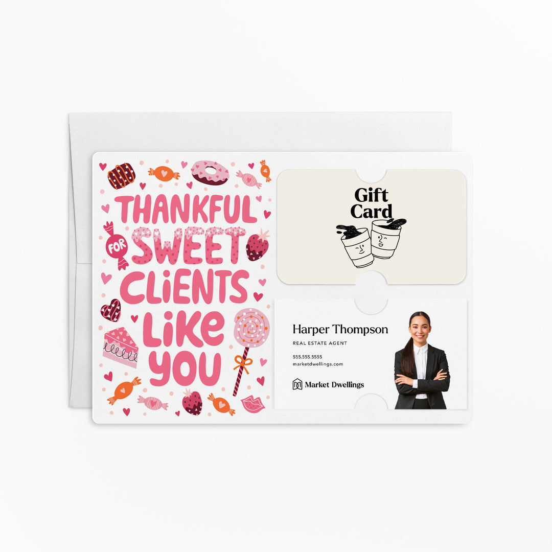 Set of "Thankful for Sweet Clients Like You" Gift Card & Business Card Holder Mailers | Envelopes Included | M48-M008 Mailer Market Dwellings