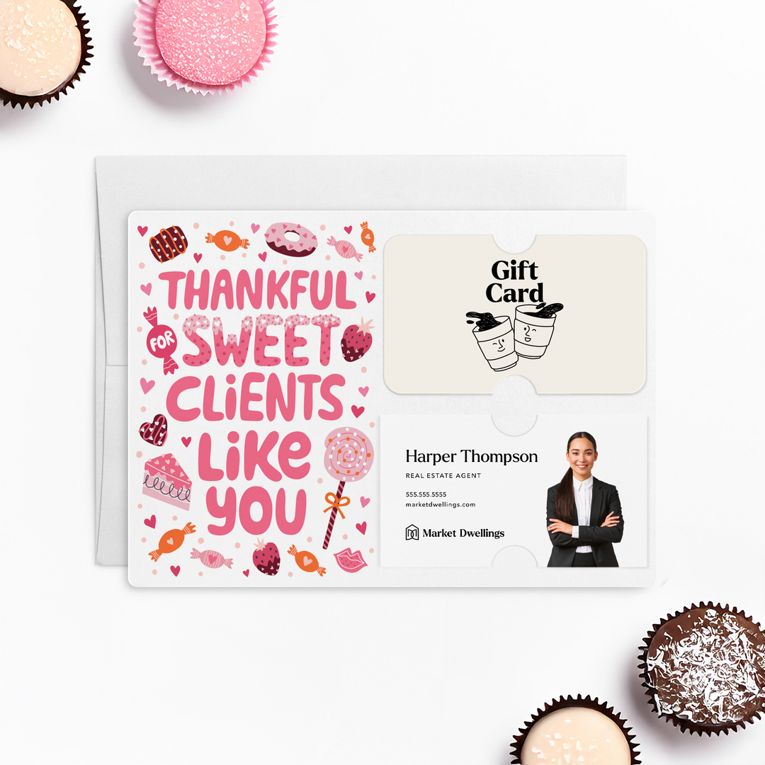 Set of "Thankful for Sweet Clients Like You" Gift Card & Business Card Holder Mailers | Envelopes Included | M48-M008 Mailer Market Dwellings