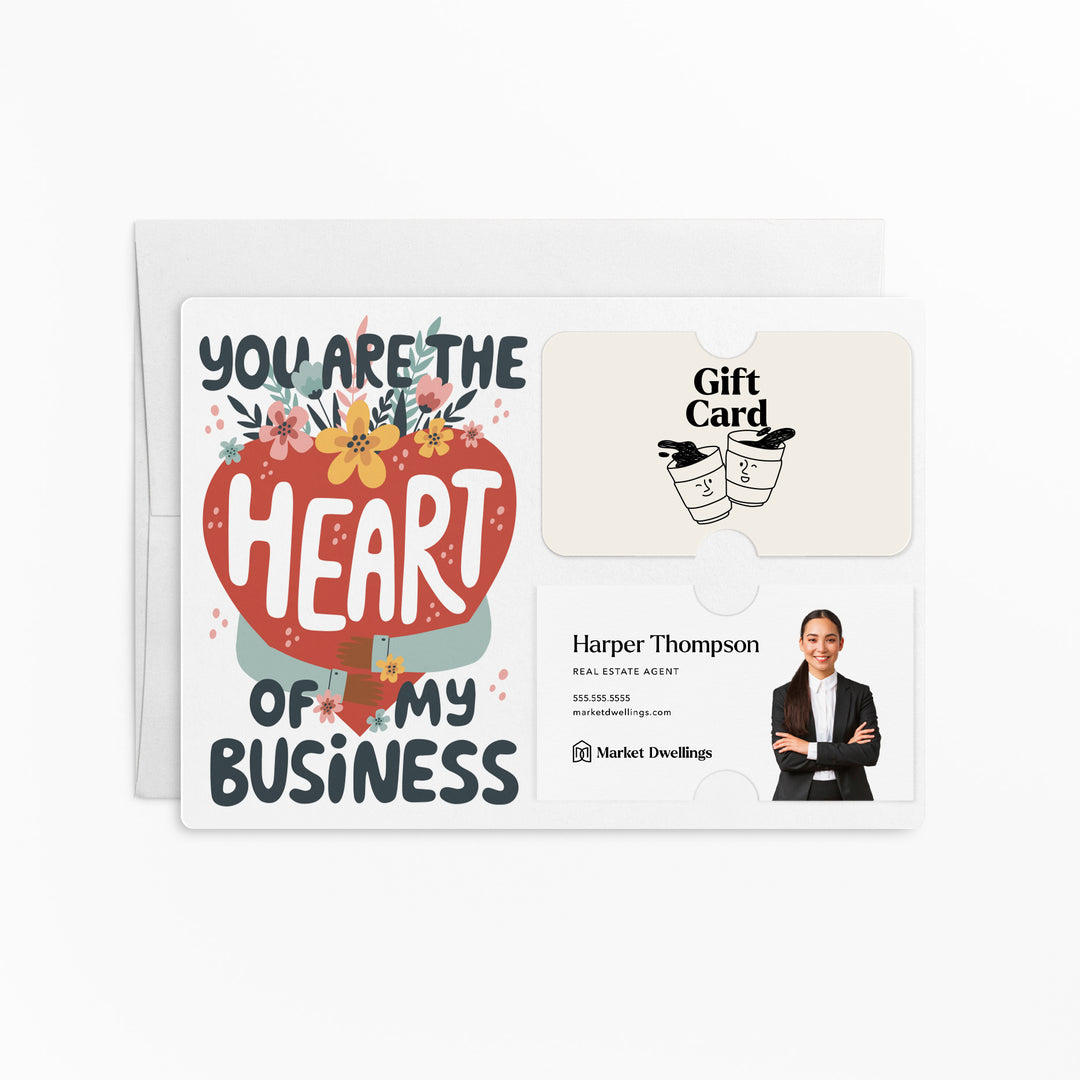 Set of "You are the Heart of My Business" Gift Card & Business Card Holder Mailers | Envelopes Included | M49-M008-AB Mailer Market Dwellings DARKHANDS