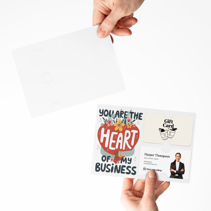 Set of "You are the Heart of My Business" Gift Card & Business Card Holder Mailers | Envelopes Included | M49-M008-AB Mailer Market Dwellings