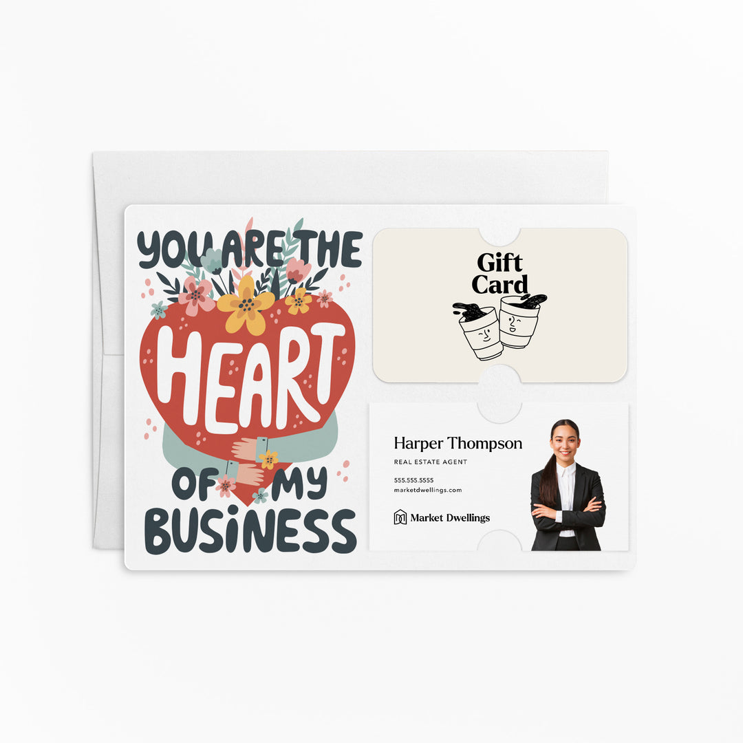 Set of "You are the Heart of My Business" Gift Card & Business Card Holder Mailers | Envelopes Included | M49-M008-AB Mailer Market Dwellings LIGHTHANDS