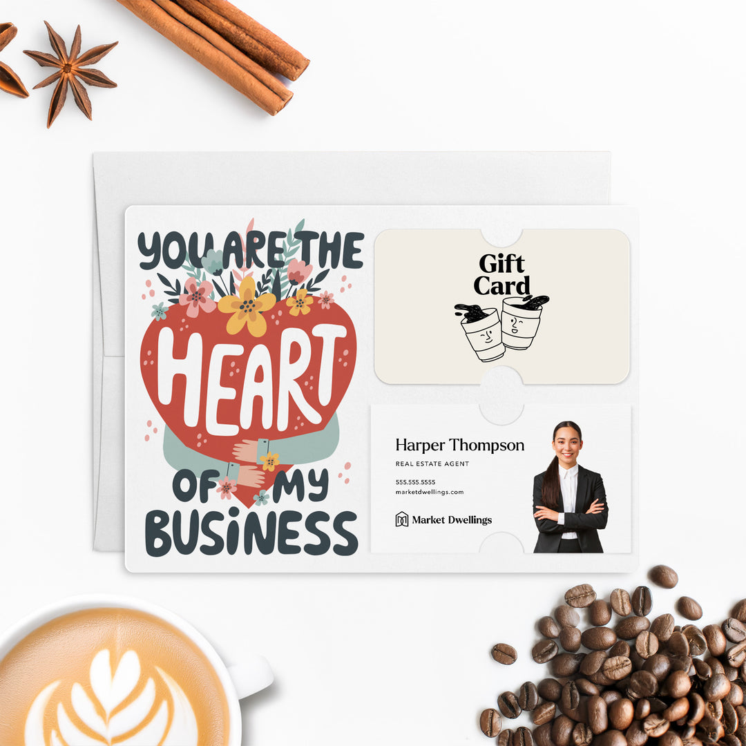 Set of "You are the Heart of My Business" Gift Card & Business Card Holder Mailers | Envelopes Included | M49-M008-AB Mailer Market Dwellings