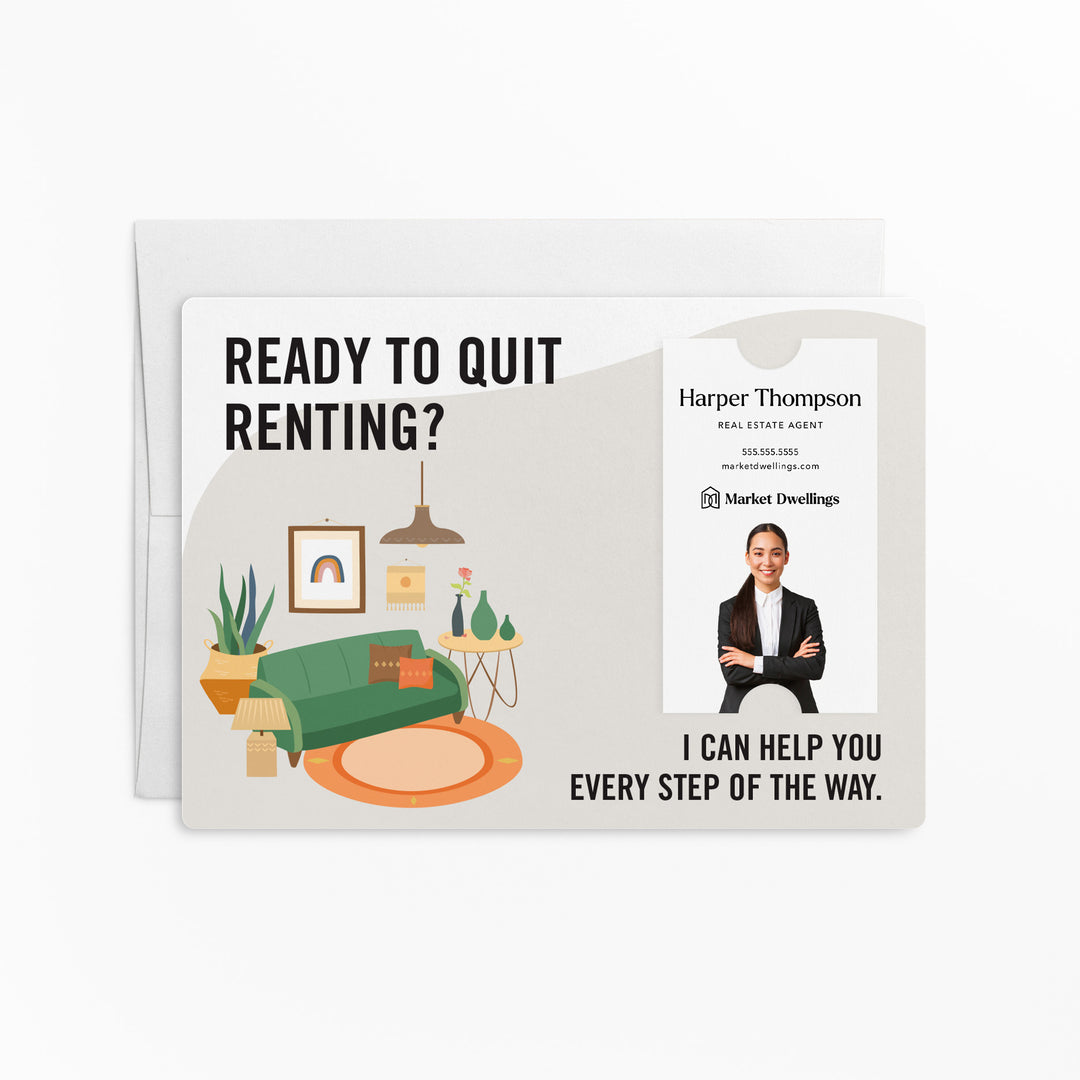 Vertical | Set of "Ready to Quit Renting?" Double Sided Mailers | Envelopes Included | M5-M005 Mailer Market Dwellings