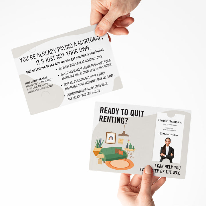 Vertical | Set of "Ready to Quit Renting?" Double Sided Mailers | Envelopes Included | M5-M005 Mailer Market Dwellings