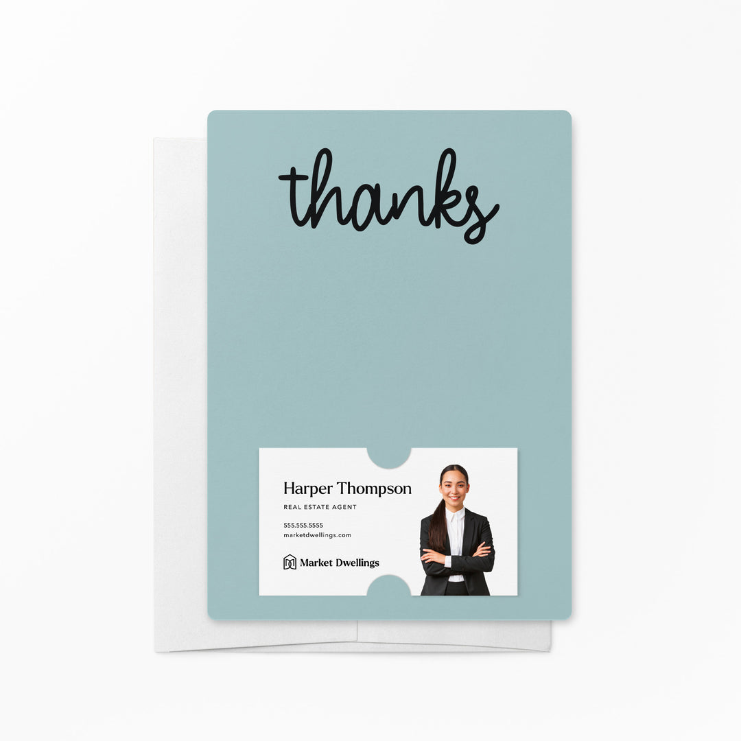 Set of "Thanks" Notecards | Envelopes Included | M5-M007 Notecards Market Dwellings LIGHT BLUE