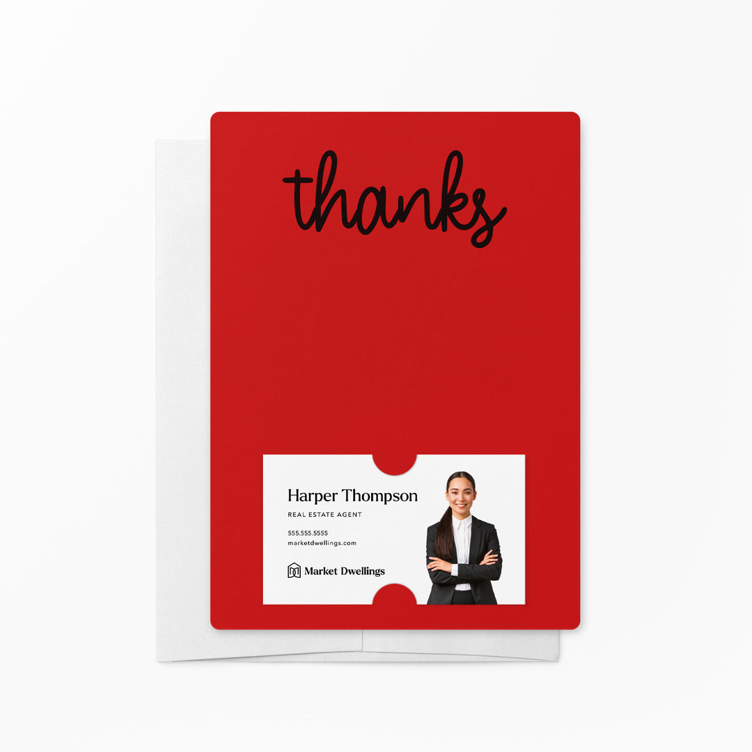 Set of "Thanks" Notecards | Envelopes Included | M5-M007 Notecards Market Dwellings SCARLET