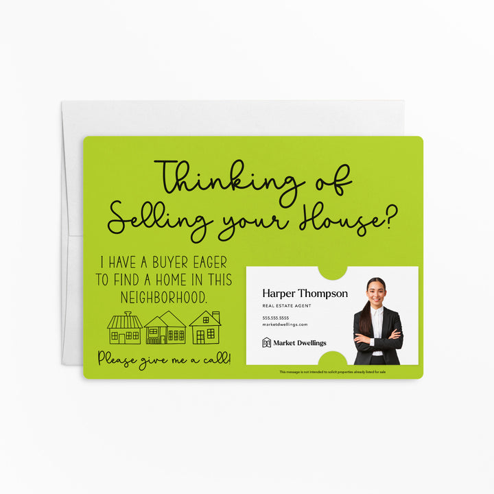 Set of "Thinking of Selling Your House, I Have a Buyer" Real Estate Mailer | Envelopes Included | M50-M003 Mailer Market Dwellings GREEN APPLE