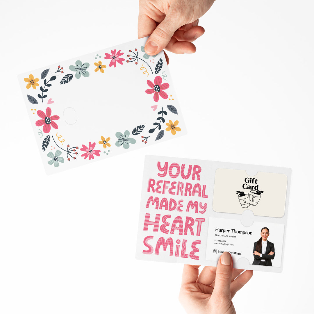 Set of "Your Referral Made My Heart Smile" Gift Card & Business Card Holder Mailers | Envelopes Included | M50-M008 Mailer Market Dwellings