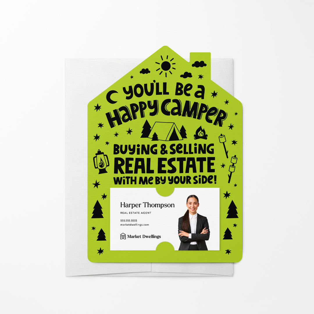 Set of You'll Be a Happy Camper Real Estate Mailers | Envelopes Included | M50-M001 Mailer Market Dwellings GREEN APPLE