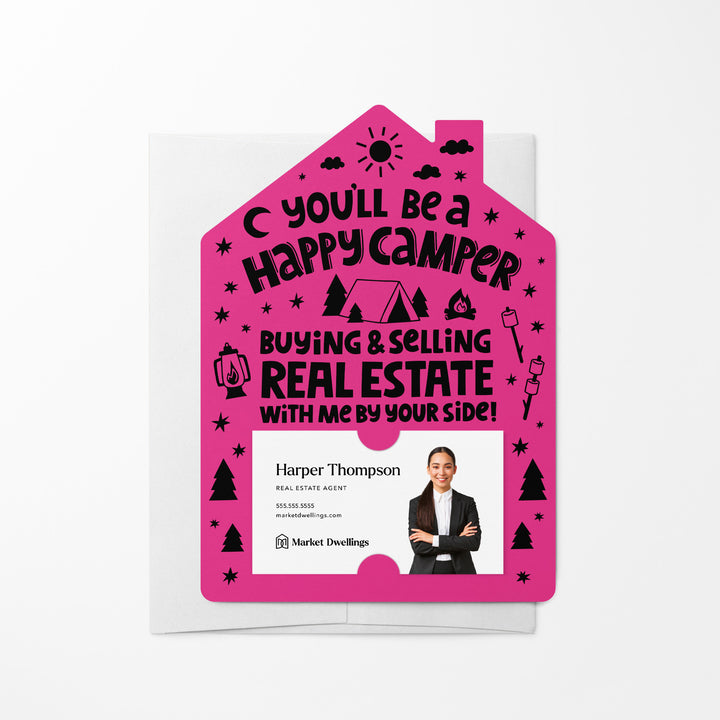 Set of You'll Be a Happy Camper Real Estate Mailers | Envelopes Included | M50-M001 Mailer Market Dwellings RAZZLE BERRY