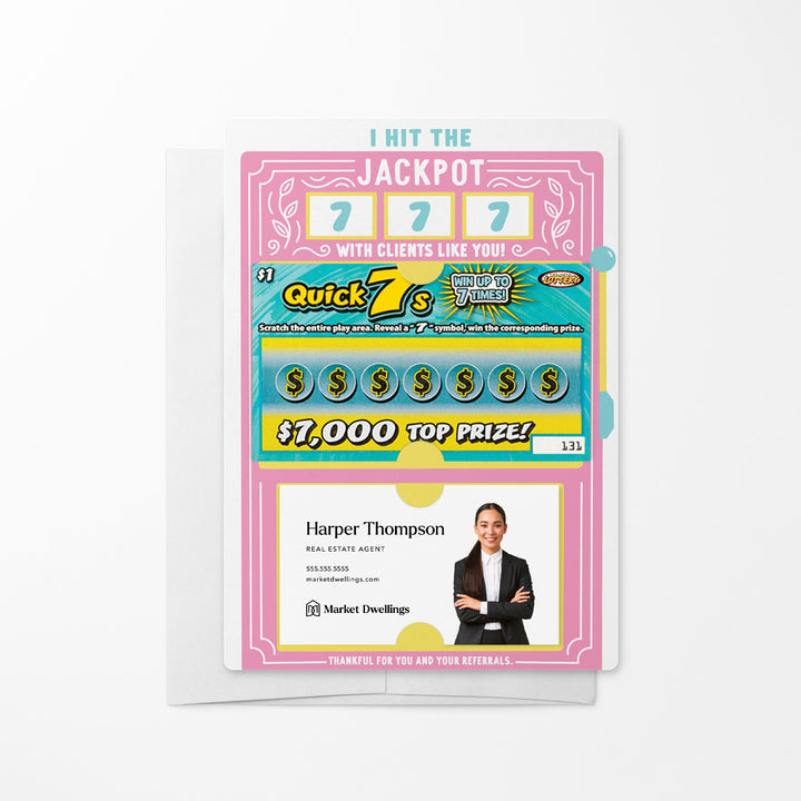 Set of I Hit The Jackpot With Clients Like You! Lotto Mailers | Envelopes Included Mailer Market Dwellings PINK SHERBET