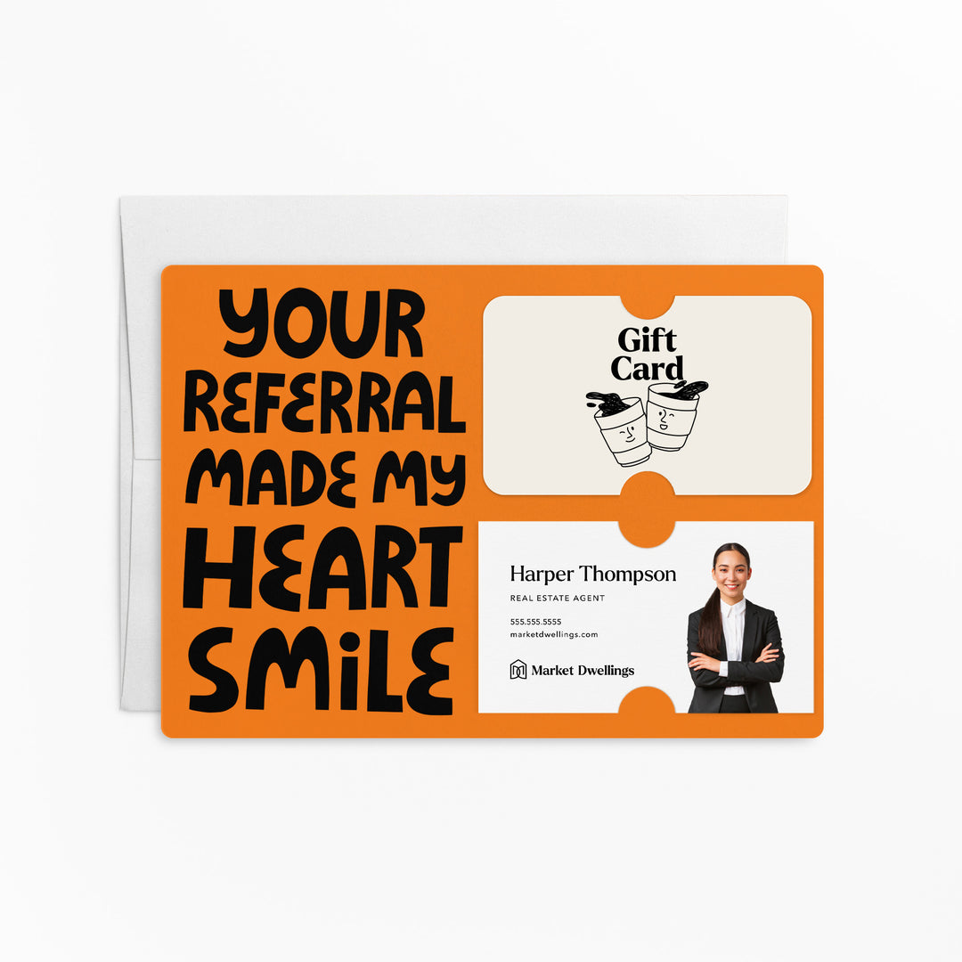 Set of "Your Referral Made My Heart Smile" Gift Card & Business Card Holder Mailer | Envelopes Included | M51-M008 Mailer Market Dwellings CARROT