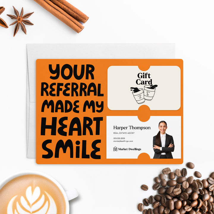 Set of "Your Referral Made My Heart Smile" Gift Card & Business Card Holder Mailer | Envelopes Included | M51-M008 Mailer Market Dwellings