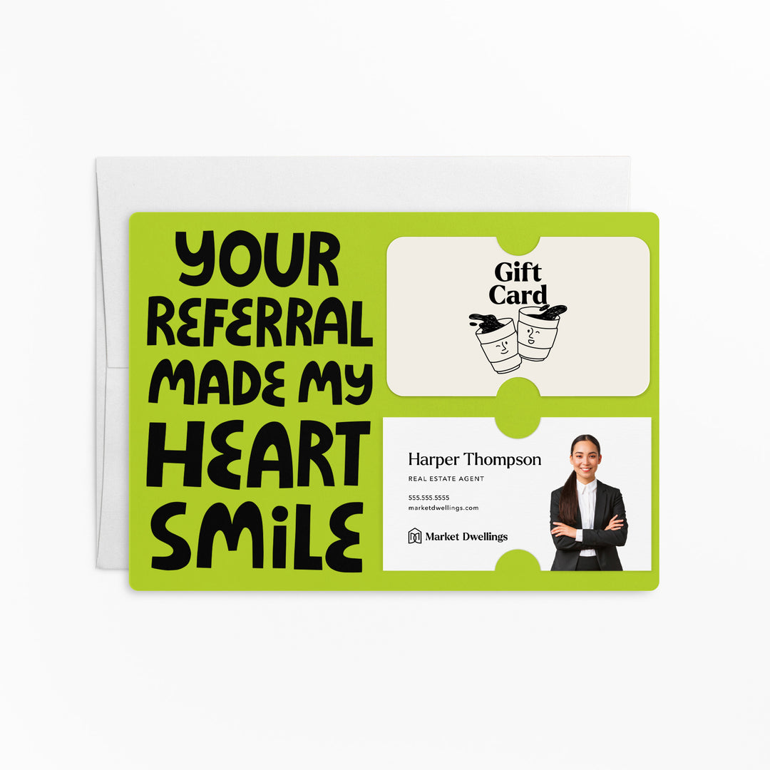 Set of "Your Referral Made My Heart Smile" Gift Card & Business Card Holder Mailer | Envelopes Included | M51-M008 Mailer Market Dwellings GREEN APPLE