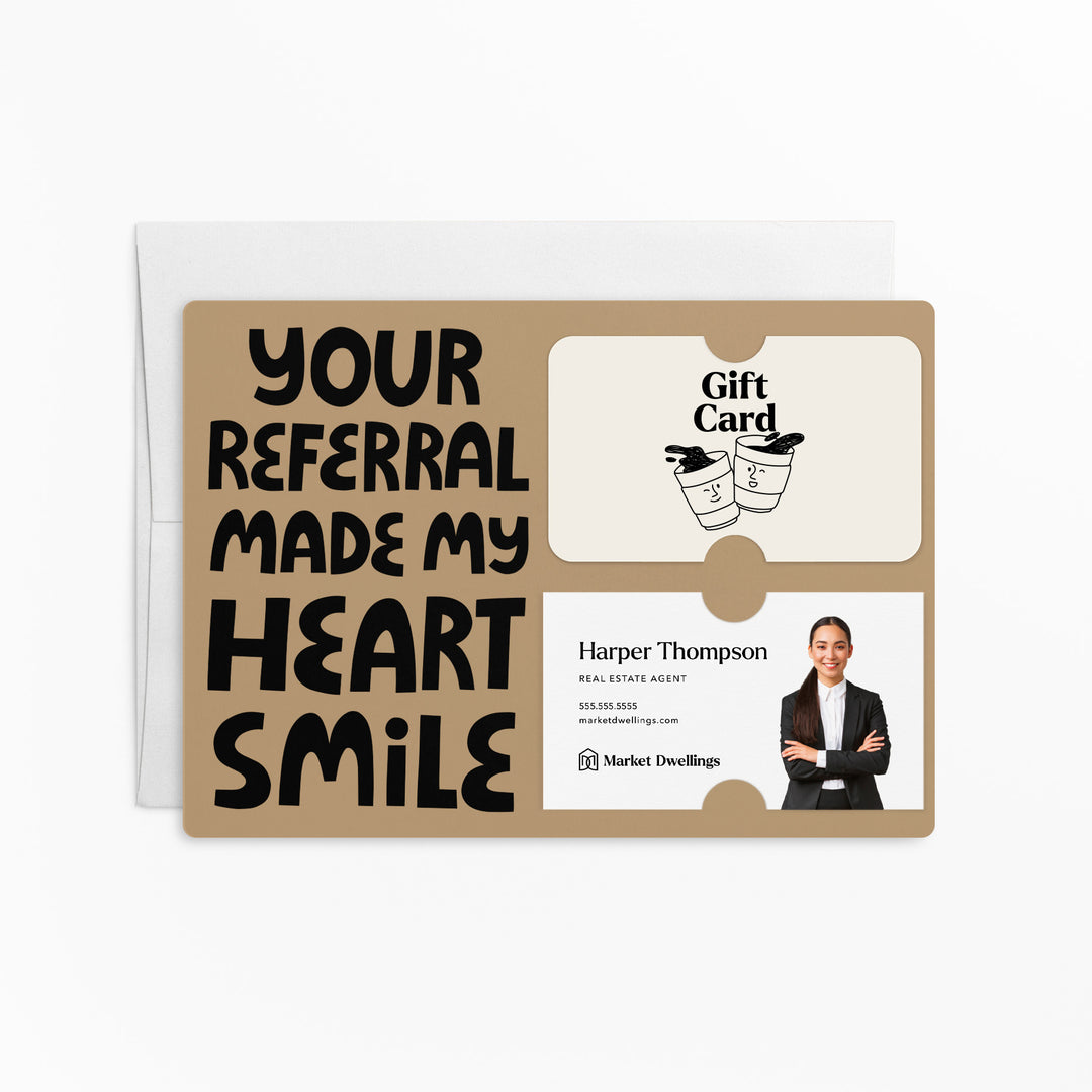 Set of "Your Referral Made My Heart Smile" Gift Card & Business Card Holder Mailer | Envelopes Included | M51-M008 Mailer Market Dwellings KRAFT