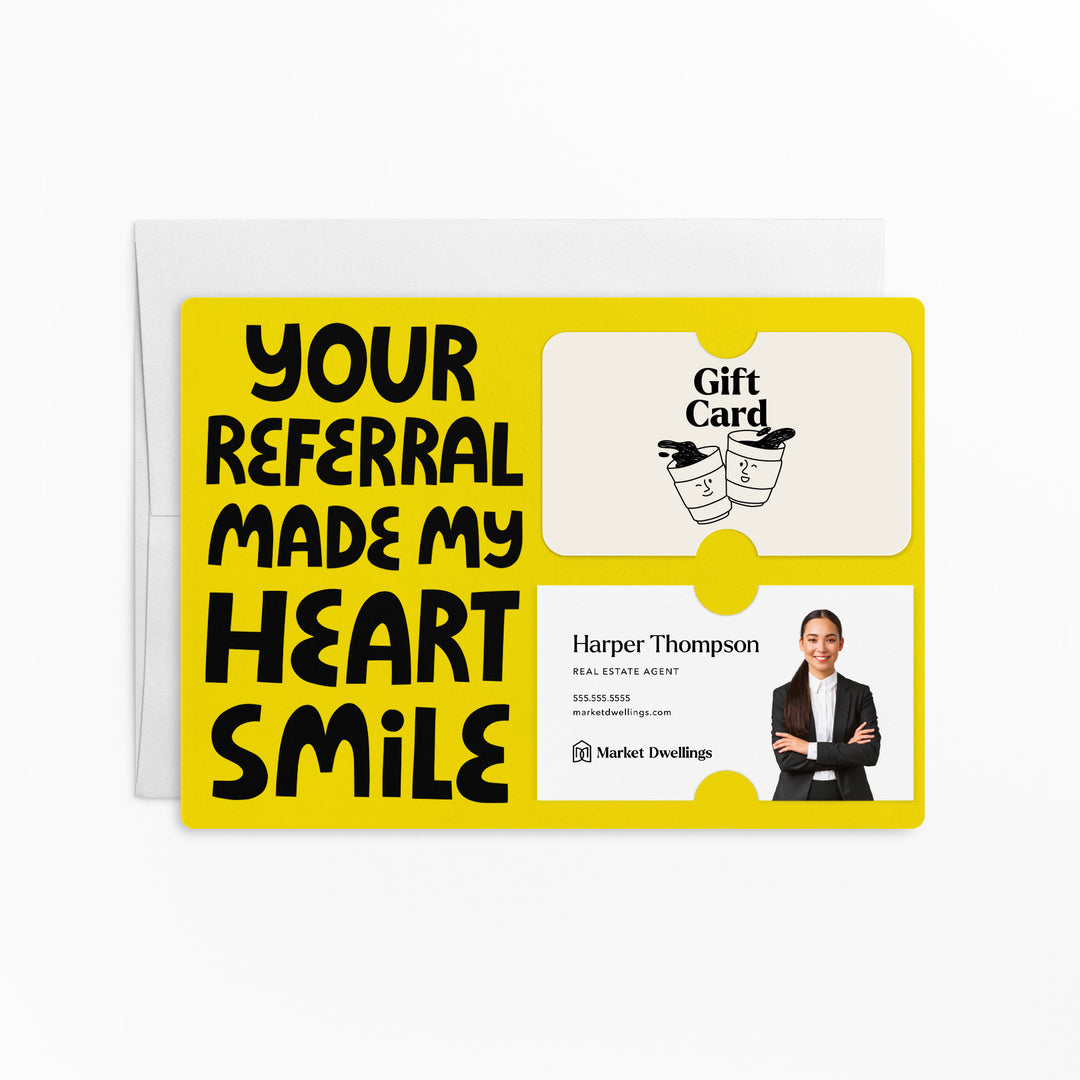 Set of "Your Referral Made My Heart Smile" Gift Card & Business Card Holder Mailer | Envelopes Included | M51-M008 Mailer Market Dwellings LEMON