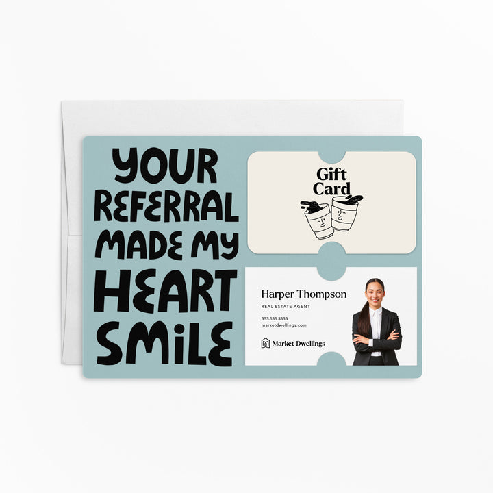 Set of "Your Referral Made My Heart Smile" Gift Card & Business Card Holder Mailer | Envelopes Included | M51-M008 Mailer Market Dwellings LIGHT BLUE