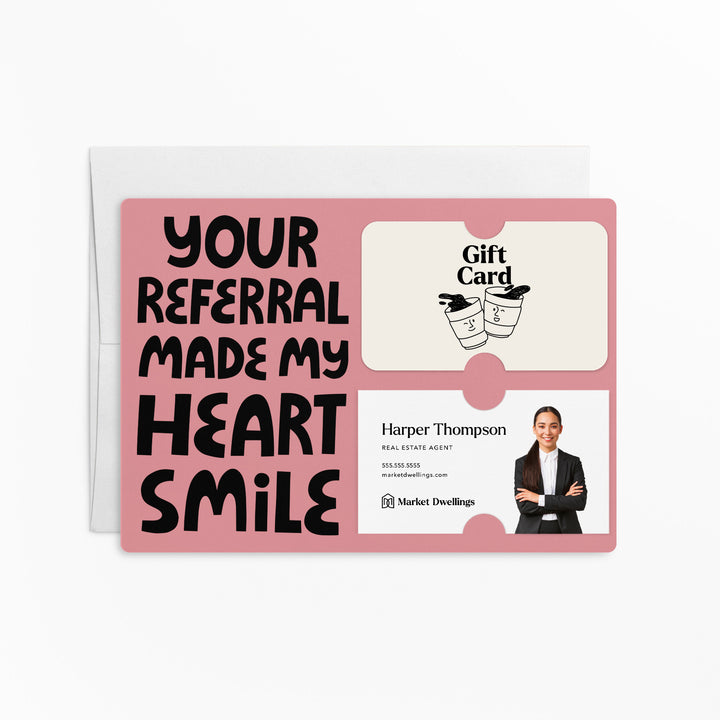 Set of "Your Referral Made My Heart Smile" Gift Card & Business Card Holder Mailer | Envelopes Included | M51-M008 Mailer Market Dwellings LIGHT PINK