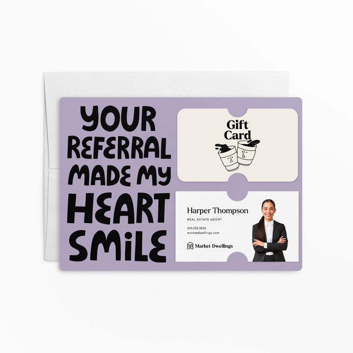 Set of "Your Referral Made My Heart Smile" Gift Card & Business Card Holder Mailer | Envelopes Included | M51-M008 Mailer Market Dwellings LIGHT PURPLE