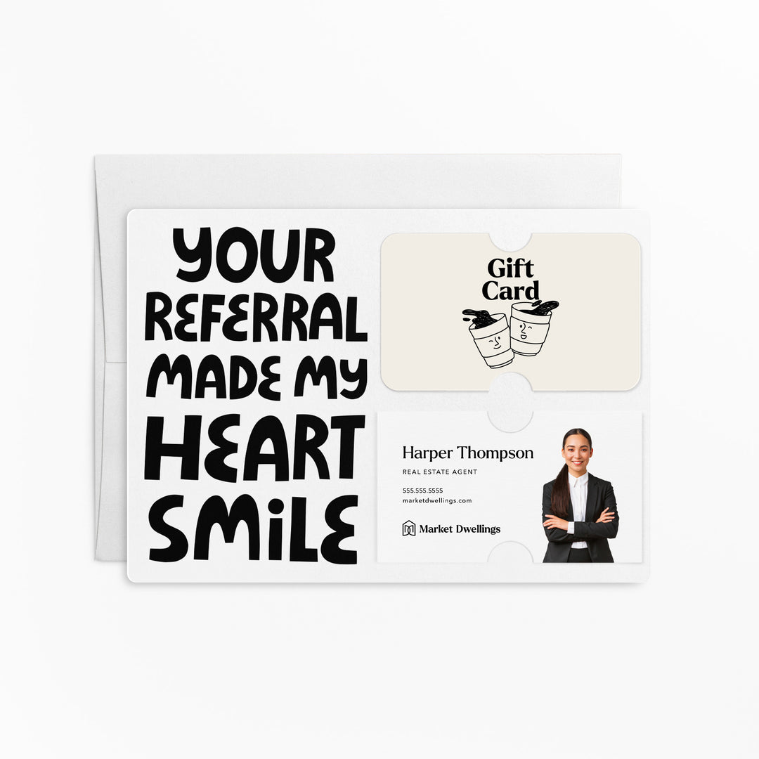 Set of "Your Referral Made My Heart Smile" Gift Card & Business Card Holder Mailer | Envelopes Included | M51-M008