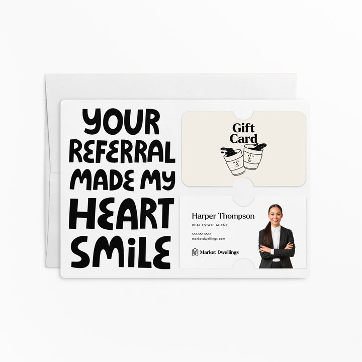 Set of "Your Referral Made My Heart Smile" Gift Card & Business Card Holder Mailer | Envelopes Included | M51-M008