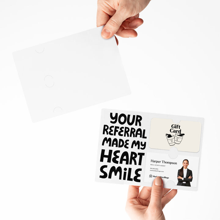 Set of "Your Referral Made My Heart Smile" Gift Card & Business Card Holder Mailer | Envelopes Included | M51-M008