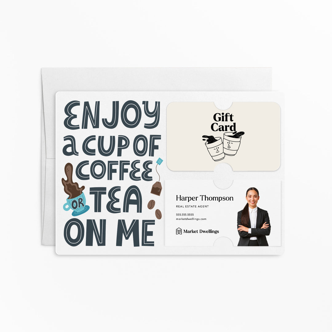 Set of "Enjoy a Cup of Coffee or Tea On Me" Gift Card & Business Card Holder Mailer | Envelopes Included | M52-M008 Mailer Market Dwellings