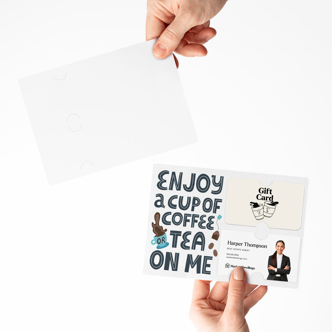 Set of "Enjoy a Cup of Coffee or Tea On Me" Gift Card & Business Card Holder Mailer | Envelopes Included | M52-M008 Mailer Market Dwellings