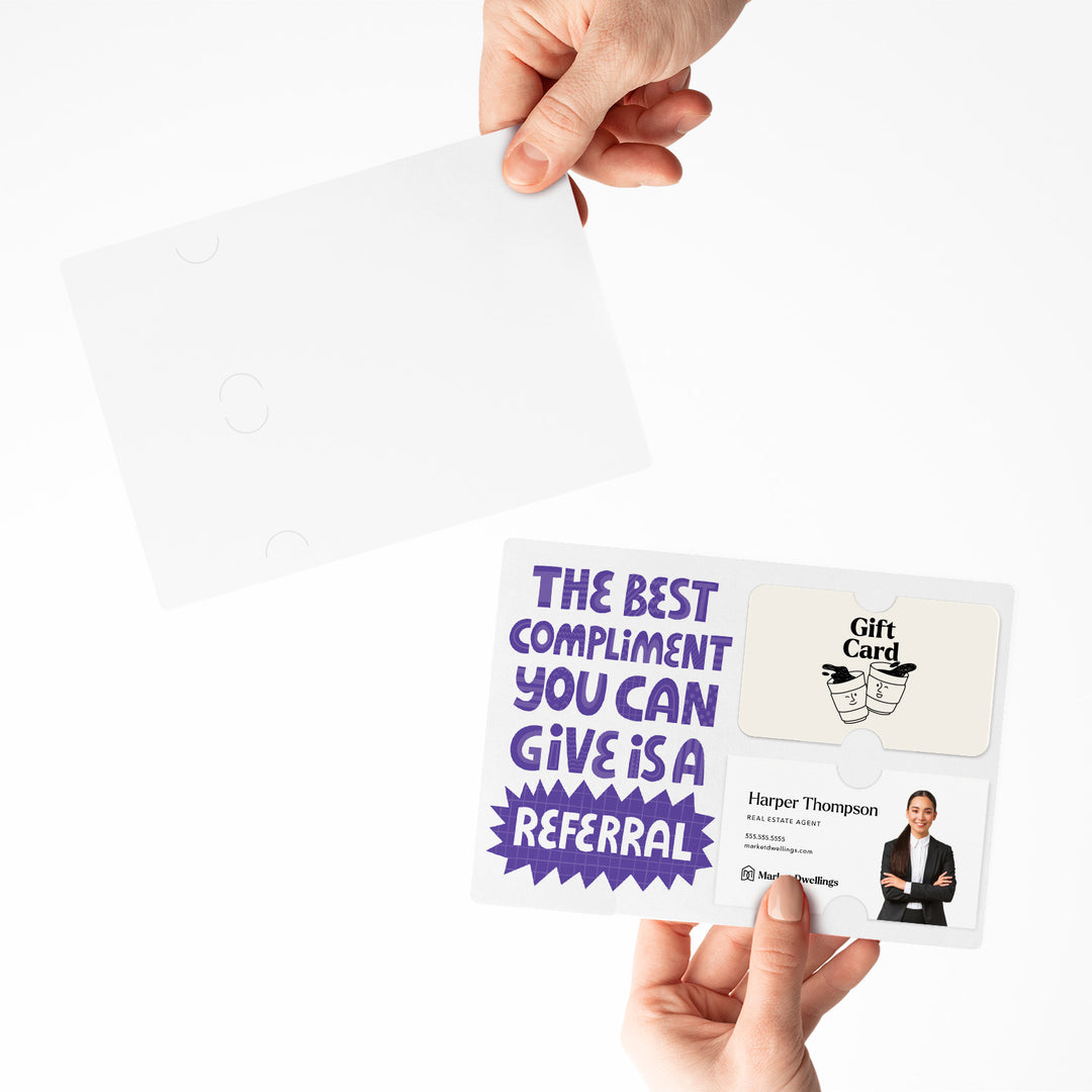 Set of "The Best Compliment You Can Give is a Referral" Gift Card & Business Card Holder Mailer | Envelopes Included | M54-M008 Mailer Market Dwellings