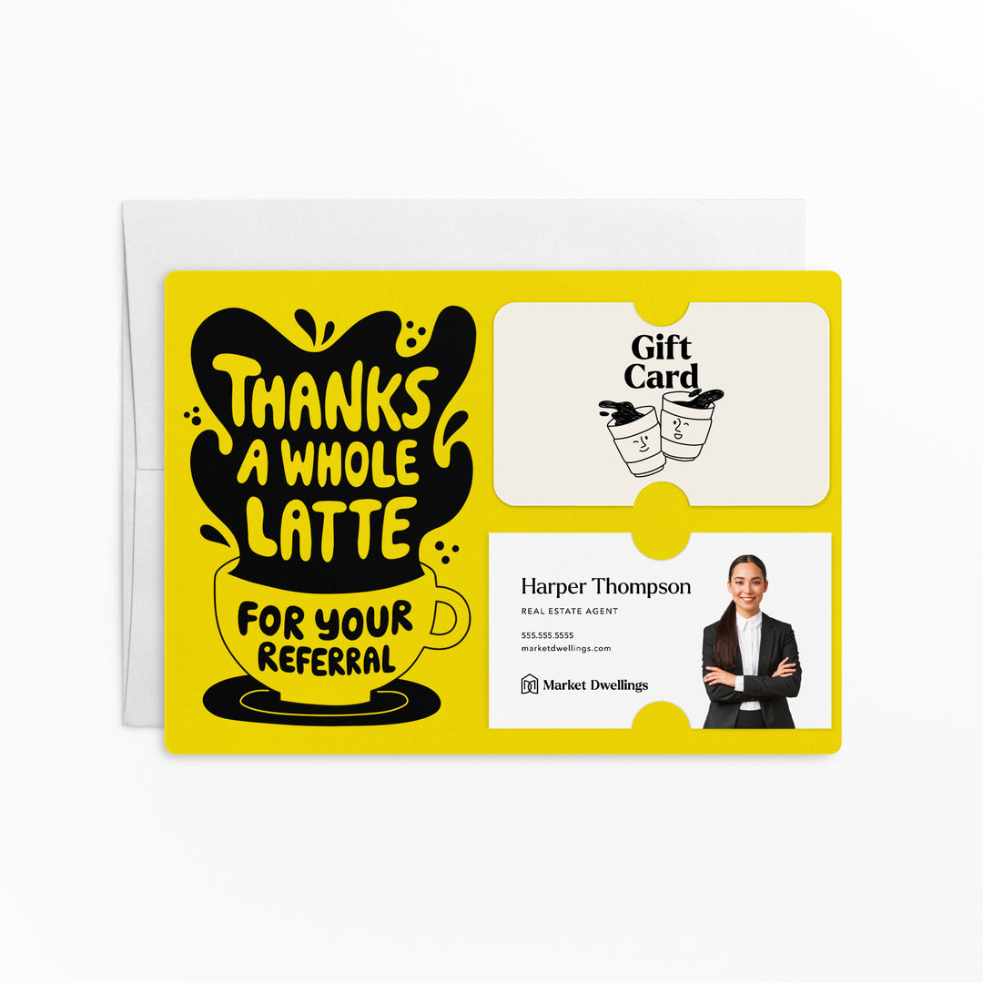 Set of "Thanks A Whole Latte For Your Referrals" Coffee Gift Card & Business Card Holder Mailer | Envelopes Included | M55-M008 Mailer Market Dwellings LEMON