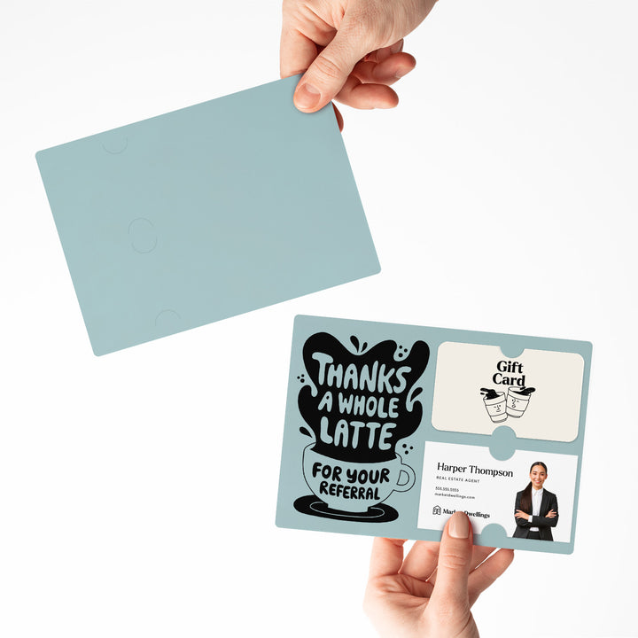 Set of "Thanks A Whole Latte For Your Referrals" Coffee Gift Card & Business Card Holder Mailer | Envelopes Included | M55-M008 Mailer Market Dwellings